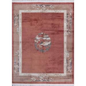Tapis en laine noué à la main Aalam, motif médaillon rouge-orange, kilim abstrait fait main pour la maison, 9x12 rectangulaire, idéal pour adolescents, entrée et couloir - Product Image 1