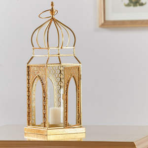 2026 Ramadan Decorations Lights Metal <b>Moroccan</b> <b>Lantern</b> with Unique Metal Crown Top Eid Decorative Floor <b>Lanterns</b> - Product Image 2
