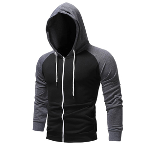 ผู้ชายสีการจับคู่แขน Raglan เชือกรูดซิปเสื้อกันหนาวหมวกผ้าฝ้าย 100% กรดล้างฝรั่งเศสเทอร์รี่สีบล็อก Hoodies - Product Image 1