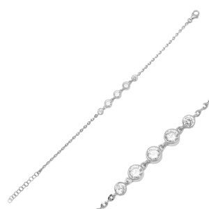 Quintuple Shiny Round Zircon Stone <b>Charm</b> Bracelet Turkish Handcrafted Wholesale 925 Sterling Silver Jewelry - Product Image 5