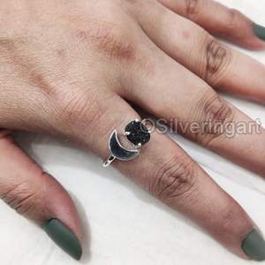 Women's <b>Ring</b> Natural Raw Black Tourmaline Gemstone October Birthstone Crescent <b>Moon</b> Handmade Jewelry 925 Sterling Silver <b>Ring</b> - Product Image 5