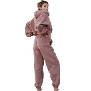 Vente en gros 100% coton survêtements à capuche décontractés d'automne 2 pièces avec poches latérales à taille élastique pour femmes - Product Image 3