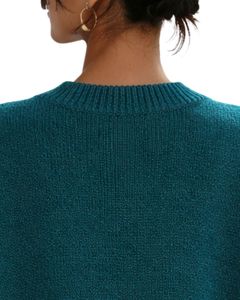 Customized Teal Green <b>Womens</b> <b>Oversized</b> Poncho Sweater Ribbed Crew Neck Batwing Sleeve Soft Knit Winter Pullover Fashion Top - Product Image 6