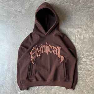 Sudadera con capucha transpirable de estilo oscuro con lavado ácido, de tejido interlock de alto gramaje, silueta holgada, bordes desgastados y gráficos térmicos en relieve - Product Image 5