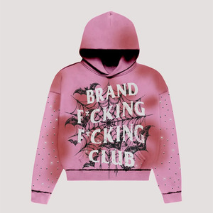 Fourniture directe d'usine couleur unie hommes strass sweats à capuche haute qualité impression Logo épais strass sweat à capuche zippé - Product Image 2