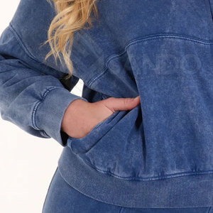 Chándal de lavado ácido para mujer, diseño personalizado con patrón sólido, cuello con capucha de alta calidad para uso informal, temporada de invierno - Product Image 6