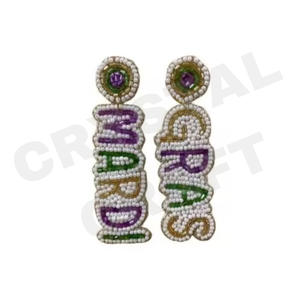 Pendientes con cuentas de árbol de Navidad para mujer Color patriótico naranja blanco azul para boda o día conmemorativo - Product Image 4