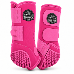 Protège-jambes pour chevaux Tough Tack en microfibre rose vif avec semelle Hex Grip pour l'équitation 2026 - Product Image 1