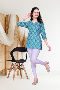 Kurtis y parte superior con estampado de bloque corto exclusivo para oficina y ropa informal Material de algodón Ropa de verano Kurtis corto - Product Image 2