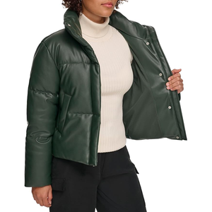 Trending Women's Leather Outdoor Full-Zip Puffer <b>Jacket</b> Breathable <b>Packable</b> with Hood <b>Lightweight</b> Cotton Quilted Winter Coat - Product Image 5