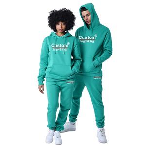 Ensemble survêtement unisexe personnalisé en molleton doux avec sweat à capuche et pantalon de jogging, impression sérigraphique et broderie de logos, vente chaude - Product Image 1