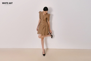 Elegant Style Camel Dress for Womens A-Line Shape Roman <b>Sunday</b> Pleat Dress Size S M L Available Whiteant Vietnam Local Brand - Product Image 5