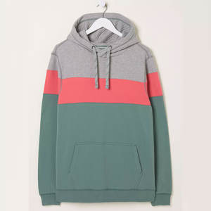 OEM Custom <b>Men</b> Hoodie <b>Grey</b> Pink Seafoam Green Tri Tone Color Block <b>Fleece</b> Pullover Pastel Panel Hoody Factory Wholesale Low MOQ - Product Image 2