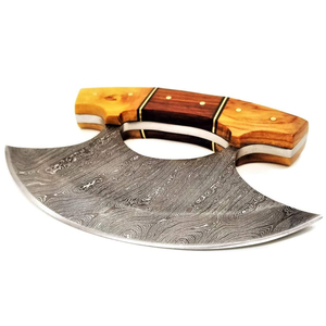 ใบมีดเหล็กดามัสกัสทำด้วยมือพร้อมด้ามไม้ที่สะดวกสบายสำหรับงานตัดอาหารและเอาตัวรอดกลางแจ้ง - Product Image 4