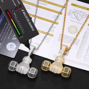 Pendentif haltère en argent sterling 925, style hip-hop glacé, moissanite, pendentif barbell de sport, fitness, pour homme, plaqué rhodium/or 14 carats - Product Image 2