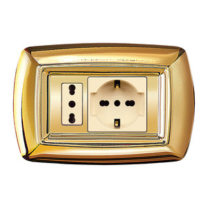 Placca Modulare Tondo' in Termoplastica, Presa Schuko + Modulo, Colore Oro - Product Image 1