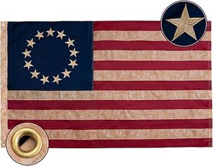 Drapeau Betsy Ross 4x6 pieds, teinté au thé, vintage, drapeaux américains, 250e anniversaire, imperméable, robuste, pour extérieur, brodé, 13 étoiles - Product Image 1