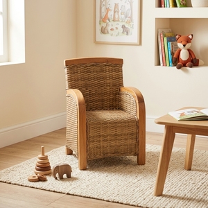 Silla Infantil de Madera de Teca Natural y Ratán Sintético, Muebles para Cuarto de Juegos, Asiento Infantil para Guardería, Sillón Miniatura en Forma de Caja - Product Image 4
