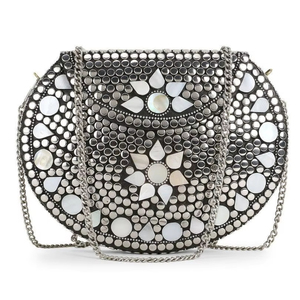 Clutch Bag in Attractive <b>Silver</b> Color Woman's Clutches Premium Metal Beaded Ladies Clutch <b>Handbag</b> BY HF CRAFTS - Product Image 1