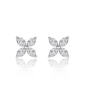Flower Shape Marquise Cut Diamond <b>Stud</b> Earrings 925 <b>Silver</b> Classic Women's Everyday Wear - Product Image 2