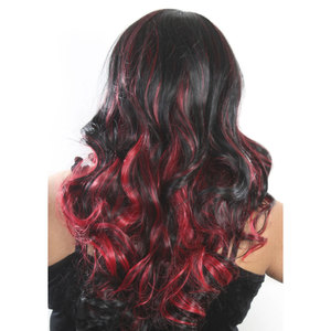 Nueva Peluca de mujer con flequillo, balayage Rubio largo ondulado con reflejos rojos y negros, pelo sintético resistente al calor para la moda - Product Image 4