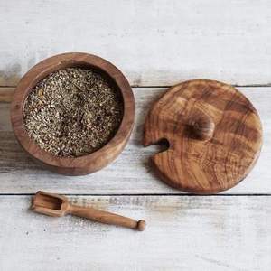 Boîte à épices double compartiment en bambou naturel avec couvercle, écologique, pour cuisine, avec porte-cuillères - Product Image 5