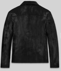 Chaqueta de Cuero Genuino para Hombre, Estilo Motero, Cuello Camisero, Cierre de Botón, Negra con Forro Marrón, Modelo Otoño 2027 - Product Image 3