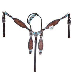 Top Trending Western Tack Set Herramientas geométricas Twisted Turquoise Leather Trenzado Western Bridle & Breastplate Horse Tack Set - Product Image 1