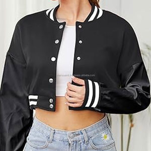 Chaqueta Corta Entallada Negra Estilo Letterman para Mujer con Bordado Personalizado, Forro de Nailon con Acabado Crudo - Servicio OEM al por Mayor - Product Image 6