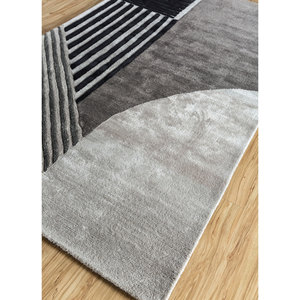 TNQ-1133 Abstract <b>Hand</b> <b>Tufted</b> Wool & Viscose <b>Rug</b> Grey & Black Plush Carpet for Home Living Room for Exhibitions - Product Image 2