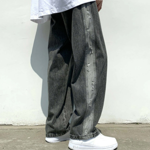 OEM Custom Men's Winter Washed Baggy Denim Pants Loose Oversize Vintage <b>Skate</b> Fit Pockets Stretch Straight Mid Waist 100% Cotton - Product Image 4