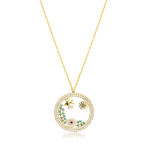 Fleur Abeille Nature CZ Argent Charme Collier En Gros Turc 925 Bijoux En Argent Sterling - Product Image 1