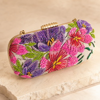 Pochette de Soirée Mini de Luxe Florale Perlée, Sac à Main Brodé de Paillettes avec Chaîne, Sac de Fête Doublure Satinée pour Femme