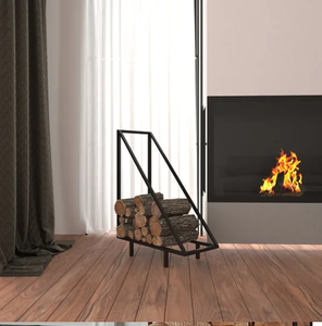 Leñero minimalista de metal negro con forma de casa para interiores, disponible a precios de mayoreo. - Product Image 4