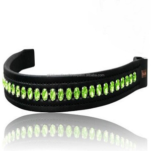 Bande de front de cheval à canal vide personnalisée de forme droite faite à la main durable avec 1 rangée de cristaux verts bande de front bling - Product Image 3