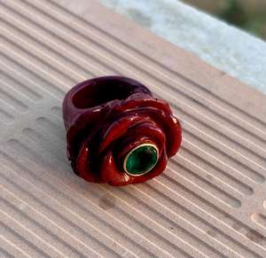 Natural Red Jasper Flower Design Gemstone <b>Ring</b> With Emerald <b>Crystal</b> In Centre Statement <b>Ring</b> Special Gift For Her Or Him - Product Image 5