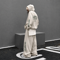 Conjunto de Sudadera con Capucha Estampada Vintage Y2K Oversize Cortavientos con Letras Bordadas y Pantalones de Chándal Estilo Streetwear con Lavado Ácido para Mujer