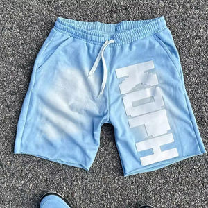 Pantalones cortos de cintura alta con serigrafía personalizada Logo algodón French Terry Streetwear desgastados Vintage Sun Faded Acid Wash - Product Image 2