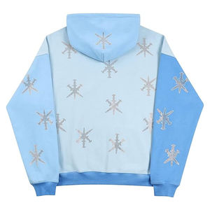 Sudadera con capucha de gran tamaño con diamantes de imitación para hombre, ropa de calle, mezcla de algodón, Sudadera con cremallera, ajuste cuadrado, venta al por mayor, Sudadera con capucha personalizada - Product Image 6