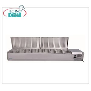 Vitrine Réfrigérée Commerciale en Acier Inoxydable de 200 cm de Long pour Ingrédients de Pizza, Équipement de Cuisine Professionnel pour 9 Bacs GN 1/3 - Product Image 1