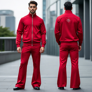 Chándal con cremallera para hombre más nuevo con pantalones acampanados/100% algodón y material transpirable con pantalones holgados y chándales con cremallera - Product Image 3