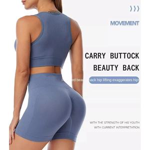 Conjunto de yoga para gimnasio transpirable de alta calidad para mujer con logotipo frontal y patrón sólido de cintura media - Product Image 2