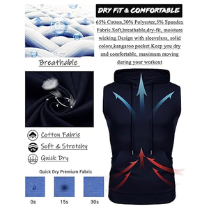 Ropa de gimnasio con capucha sin mangas para hombre, ropa de entrenamiento atlético informal con estilo, 100% de algodón, cómoda y funcional para - Product Image 4