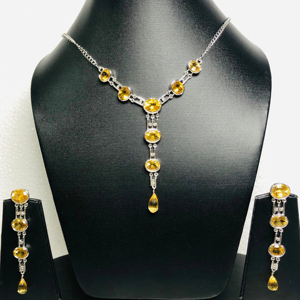 Sterling 925 Silver Necklace & Earing Set with Natural <b>Citrine</b> Gemstone Very Beautiful Unique Design & Perfect for Any Occasion - Product Image 2