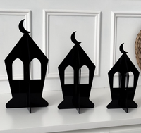 Centre de table décoratif Ramadan Aïd Moubarak en métal/acrylique fait main, avec motifs géométriques islamiques, lune et minarets, réutilisable et durable