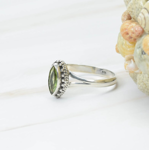 แหวนพลอยเจียระไนสีเขียว925เพอริดอททำด้วยมือเครื่องประดับมาร์คีสโตนของขวัญครบรอบปี - Product Image 3