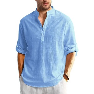Nuevas Camisetas de Lino y Algodón para Hombre, Camisas de Manga Larga con Botones, Camisas Henley, Camisas Hawaianas para Hombre, Camisa Transpirable - Product Image 2