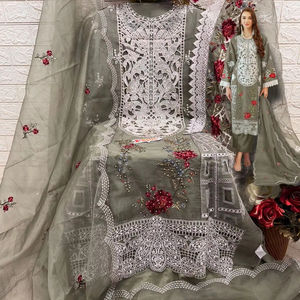 Ropa Formal sofisticada de invierno India pakistaní, Organza bordada a mano para mujer, Shalwar Kameez Dupatta, sin costuras, pesada y opaca - Product Image 1