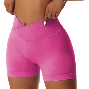 2024 pantalones cortos de gimnasio para mujer, pantalones cortos de motorista de cintura alta con diseño cruzado en V, ropa de Yoga transpirable, efecto de levantamiento de glúteos - Product Image 3