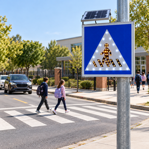 Panneau de signalisation routière à LED solaire pour passage piétonnier, haute visibilité, signalisation de sécurité routière, directement de l'usine - Product Image 2